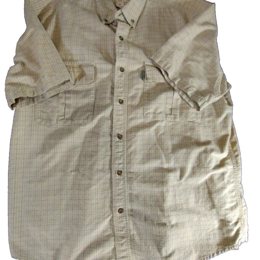 Woolrich Mens Cotton‎ XL Button Down Blue Brown Check Short Sleeve Shirt